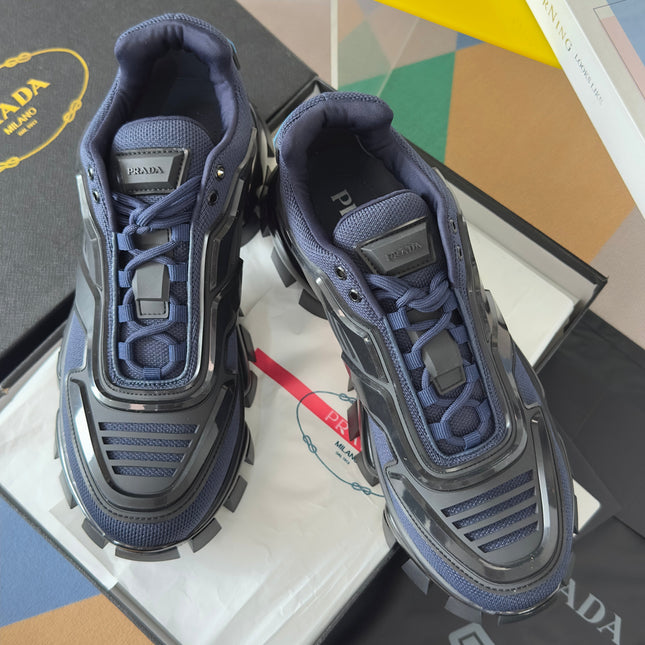 PRADA 26S CLOUDBUST THUNDER SNEAKERS 60MM IN NAVY BLUE MESH FABRIC AND TPU