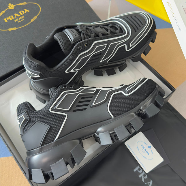 PRADA 26S CLOUDBUST THUNDER SNEAKERS 60MM IN BLACK AND WHITE MESH FABRIC AND TPU