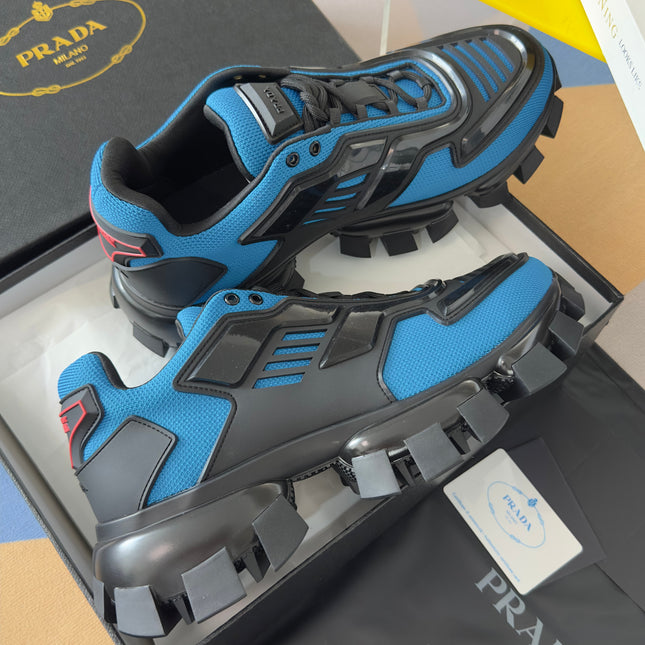PRADA 26S CLOUDBUST THUNDER SNEAKERS 60MM IN BLUE MESH FABRIC AND TPU