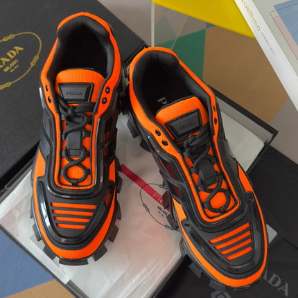 PRADA 26S CLOUDBUST THUNDER SNEAKERS 60MM IN ORANGE RED MESH FABRIC AND TPU
