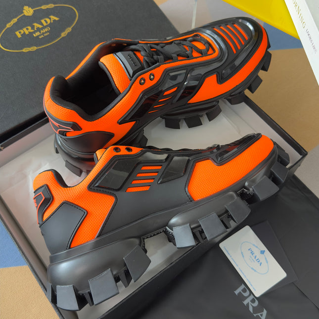 PRADA 26S CLOUDBUST THUNDER SNEAKERS 60MM IN ORANGE RED MESH FABRIC AND TPU