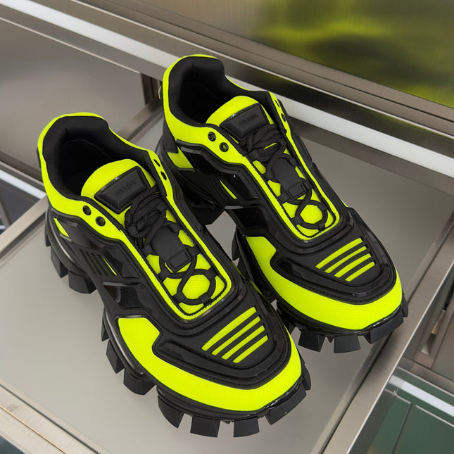 PRADA 26S CLOUDBUST THUNDER SNEAKERS 60MM IN LIME YELLOW MESH FABRIC AND TPU