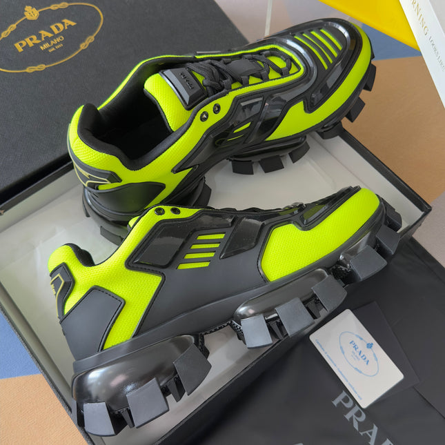 PRADA 26S CLOUDBUST THUNDER SNEAKERS 60MM IN LIME YELLOW MESH FABRIC AND TPU