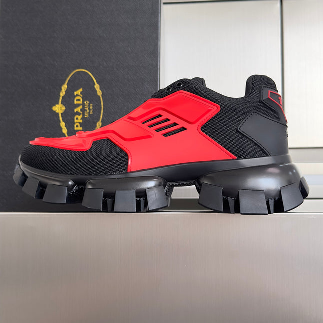 PRADA 26S CLOUDBUST THUNDER SNEAKERS 60MM IN RED MESH FABRIC AND TPU