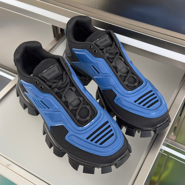 PRADA 26S CLOUDBUST THUNDER SNEAKERS 60MM IN DARK BLUE MESH FABRIC AND TPU