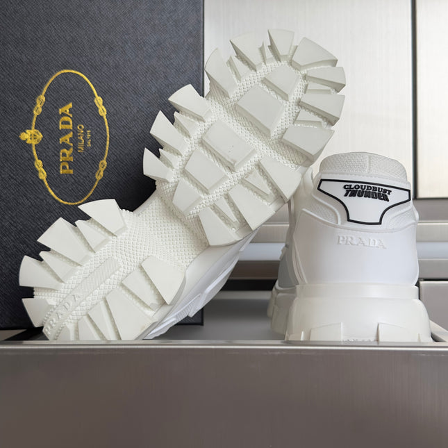 PRADA 26S CLOUDBUST THUNDER SNEAKERS 60MM IN WHITE MESH FABRIC AND TPU