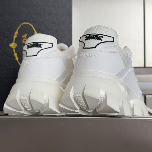 PRADA 26S CLOUDBUST THUNDER SNEAKERS 60MM IN WHITE MESH FABRIC AND TPU