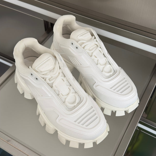 PRADA 26S CLOUDBUST THUNDER SNEAKERS 60MM IN WHITE MESH FABRIC AND TPU