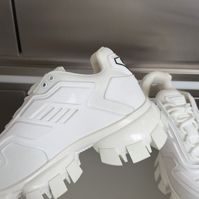 PRADA 26S CLOUDBUST THUNDER SNEAKERS 60MM IN WHITE MESH FABRIC AND TPU