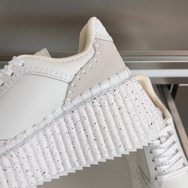 CHLOÉ 26S WEDGE SNEAKERS 70 MM IN WHITE CALFSKIN