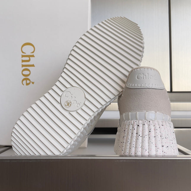 CHLOÉ 26S WEDGE SNEAKERS 70 MM IN WHITE CALFSKIN