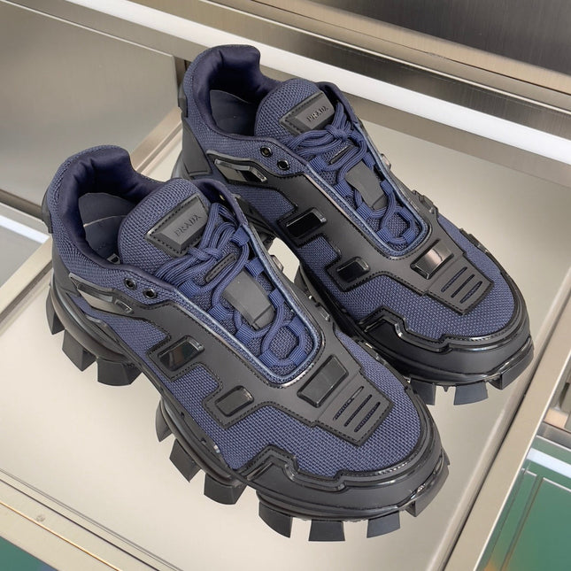 PRADA 26S CLOUDBUST THUNDER SNEAKERS 60MM IN NAVY BLUE MESH FABRIC