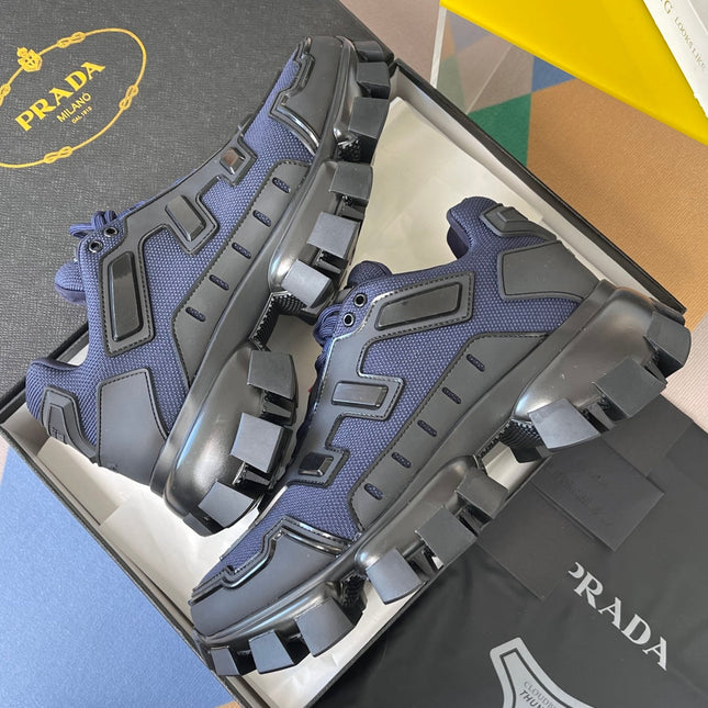 PRADA 26S CLOUDBUST THUNDER SNEAKERS 60MM IN NAVY BLUE MESH FABRIC