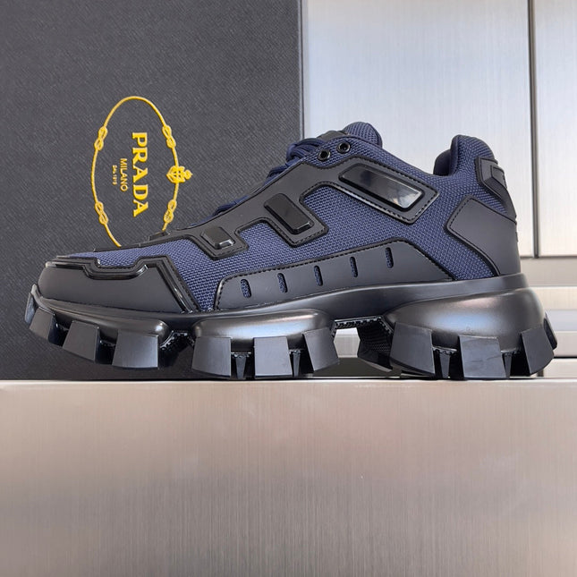 PRADA 26S CLOUDBUST THUNDER SNEAKERS 60MM IN NAVY BLUE MESH FABRIC