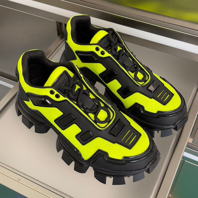 PRADA 26S CLOUDBUST THUNDER SNEAKERS 60MM IN LIME YELLOW MESH FABRIC