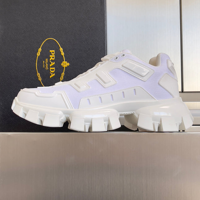 PRADA 26S CLOUDBUST THUNDER SNEAKERS 60MM IN WHITE MESH FABRIC
