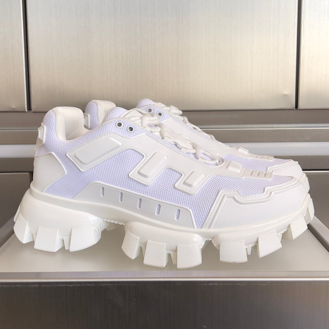 PRADA 26S CLOUDBUST THUNDER SNEAKERS 60MM IN WHITE MESH FABRIC