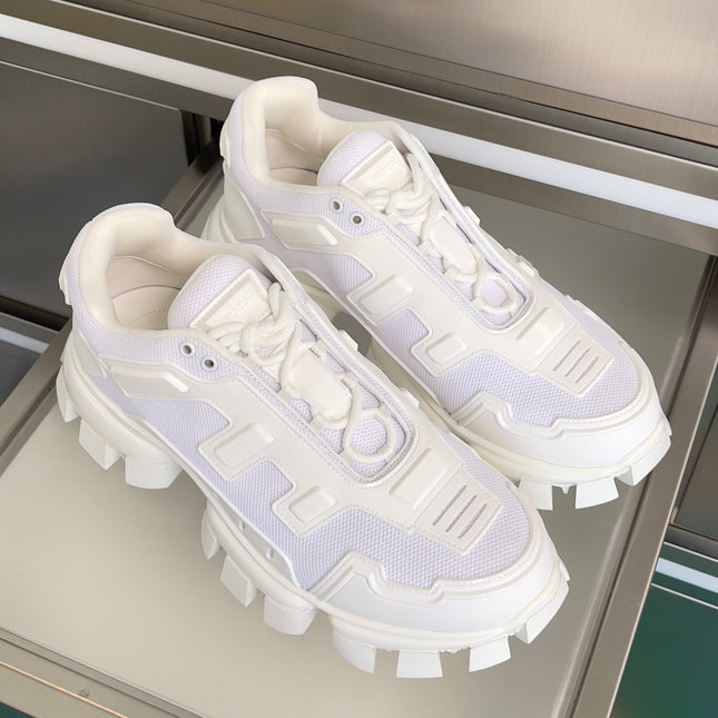 PRADA 26S CLOUDBUST THUNDER SNEAKERS 60MM IN WHITE MESH FABRIC