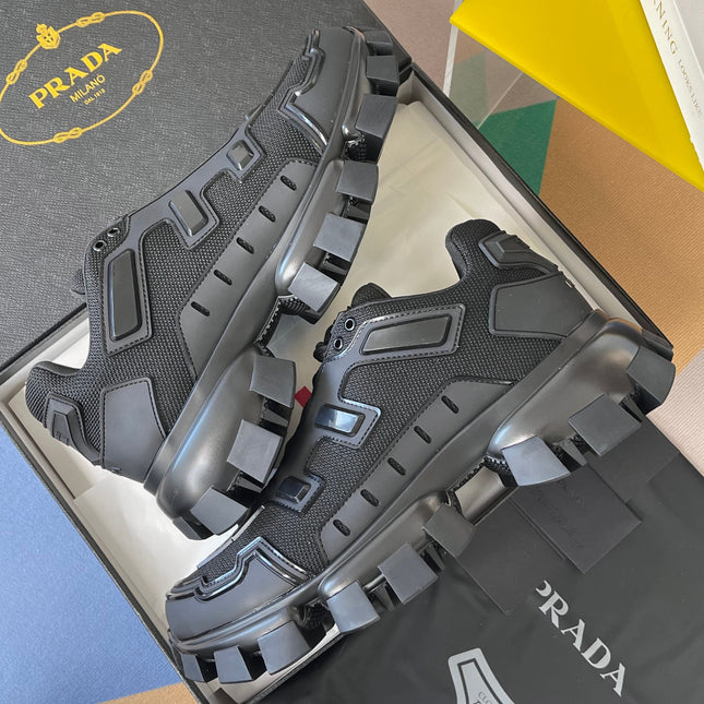 PRADA 26S CLOUDBUST THUNDER SNEAKERS 60MM IN BLACK MESH FABRIC
