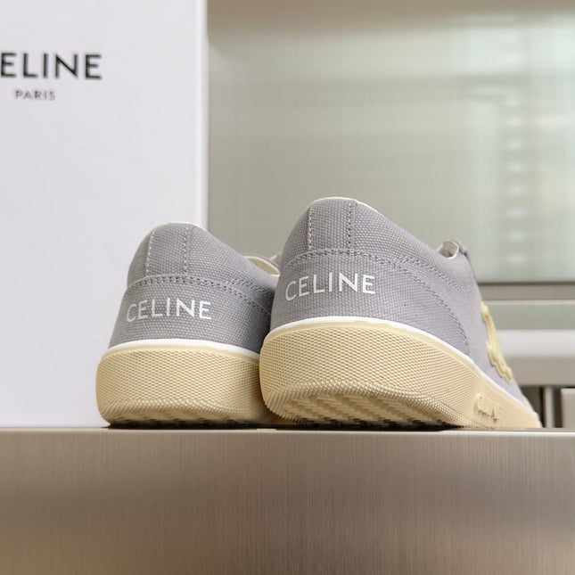 CELINE 26S LACE-UP SNEAKERS IN LIGHT GRAY CANVAS