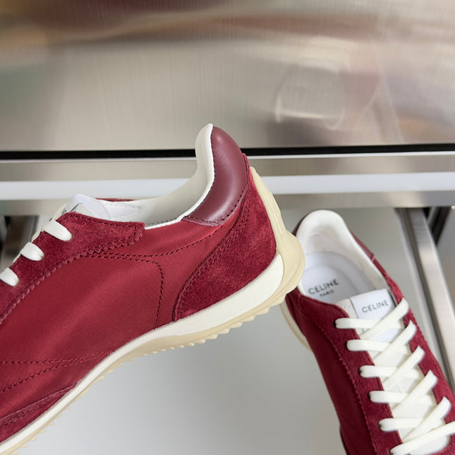 CELINE 26S RACER SNEAKERS IN DARK RED FABRIC AND SUEDE