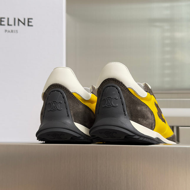 26S RACER SNEAKERS IN YELLOW FABRIC AND DARK GREY SUEDE