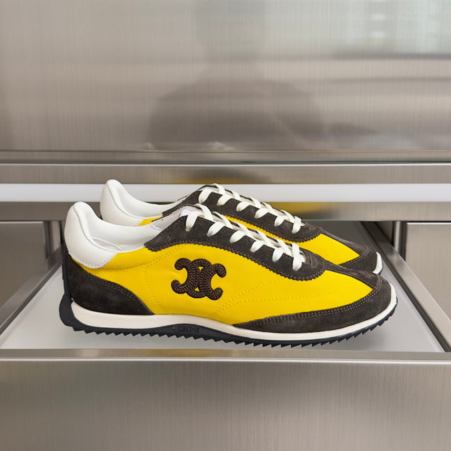 26S RACER SNEAKERS IN YELLOW FABRIC AND DARK GREY SUEDE
