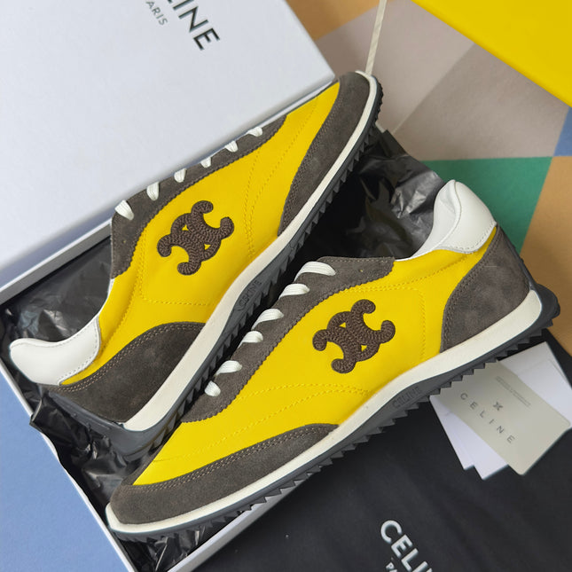 26S RACER SNEAKERS IN YELLOW FABRIC AND DARK GREY SUEDE