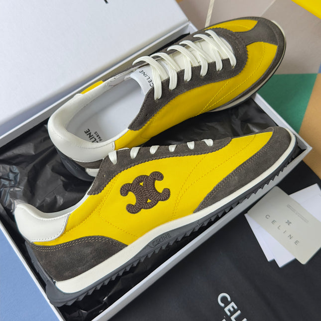 26S RACER SNEAKERS IN YELLOW FABRIC AND DARK GREY SUEDE