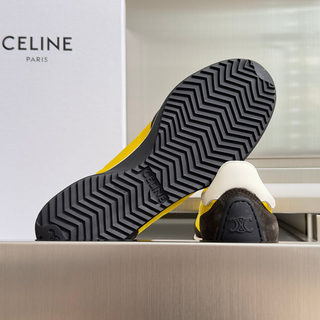 26S RACER SNEAKERS IN YELLOW FABRIC AND DARK GREY SUEDE