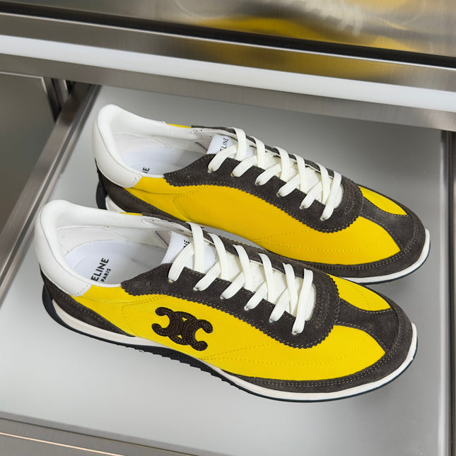 26S RACER SNEAKERS IN YELLOW FABRIC AND DARK GREY SUEDE
