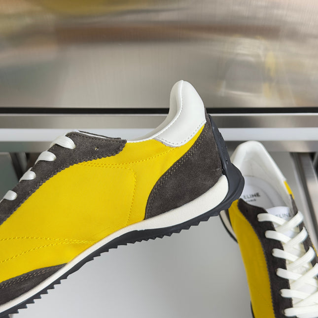 26S RACER SNEAKERS IN YELLOW FABRIC AND DARK GREY SUEDE