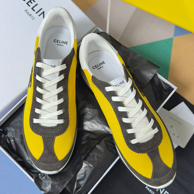 26S RACER SNEAKERS IN YELLOW FABRIC AND DARK GREY SUEDE