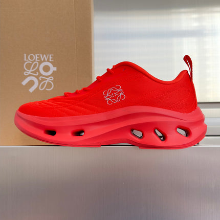 LOEWE 26S CHUNKY SOLE LACE UP SNEAKERS 45MM IN DARK RED MESH FABRIC