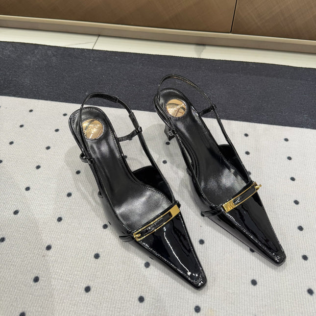 YSL 26S HEELED SLINGBACKS 75 MM IN BLACK GLOSSY CALFSKIN