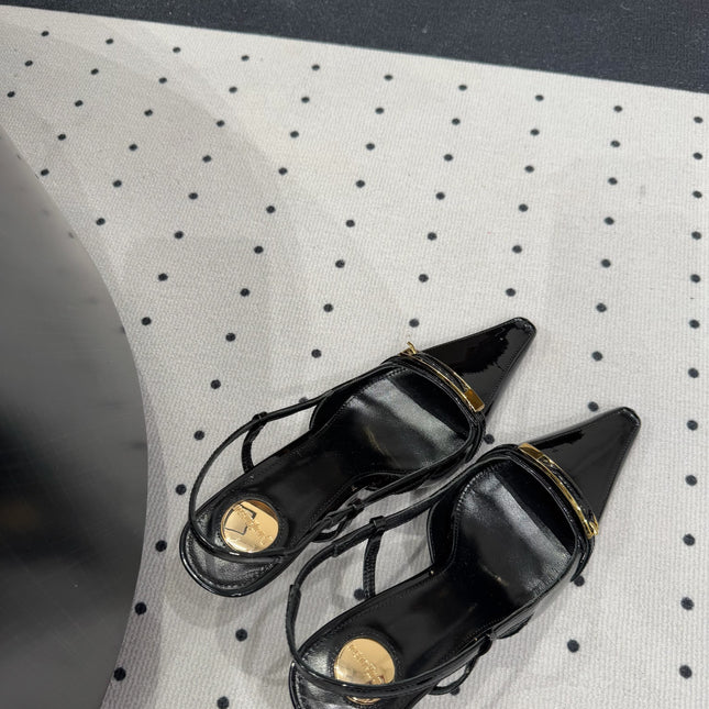 YSL 26S HEELED SLINGBACKS 75 MM IN BLACK GLOSSY CALFSKIN