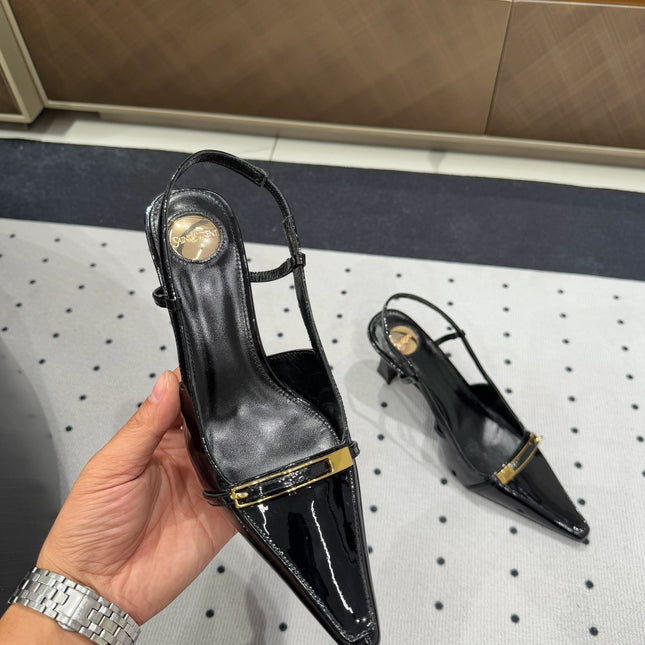 YSL 26S HEELED SLINGBACKS 75 MM IN BLACK GLOSSY CALFSKIN