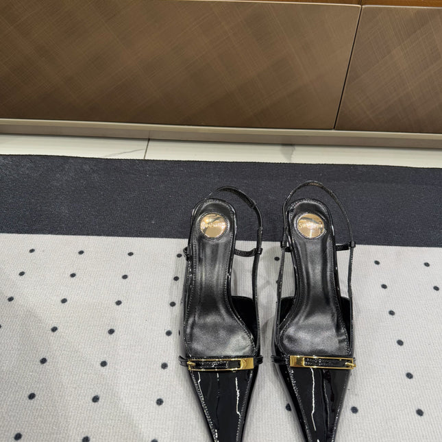 YSL 26S HEELED SLINGBACKS 75 MM IN BLACK GLOSSY CALFSKIN