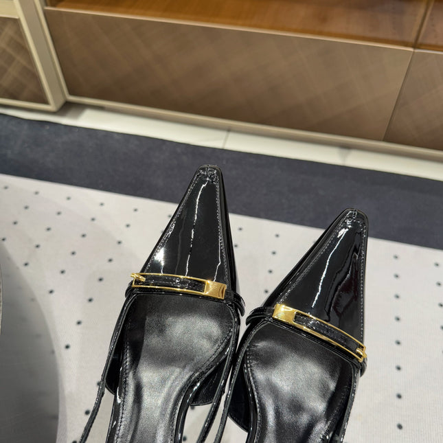 YSL 26S HEELED SLINGBACKS 75 MM IN BLACK GLOSSY CALFSKIN