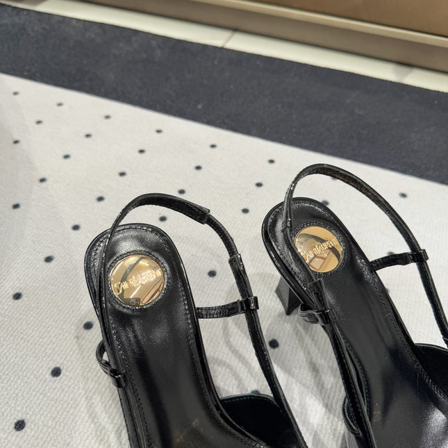 YSL 26S HEELED SLINGBACKS 75 MM IN BLACK GLOSSY CALFSKIN