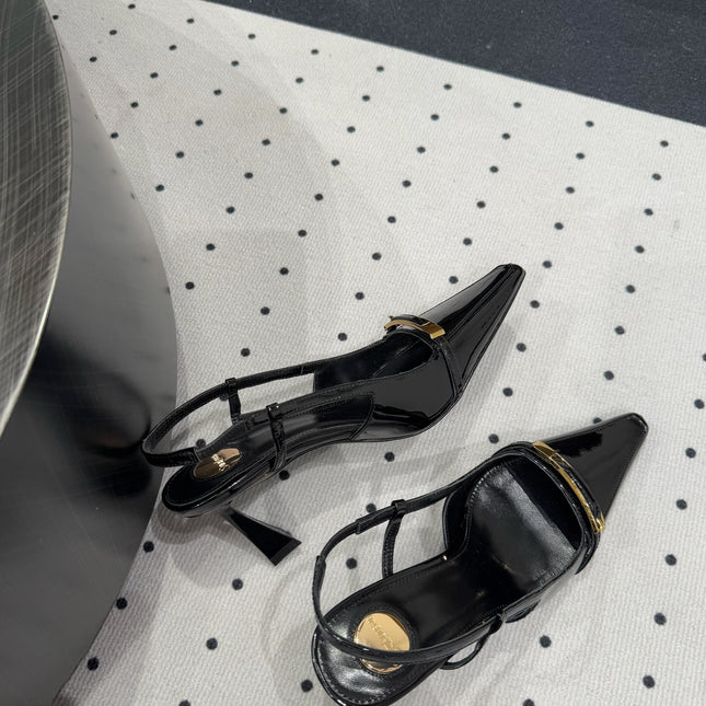 YSL 26S HEELED SLINGBACKS 75 MM IN BLACK GLOSSY CALFSKIN