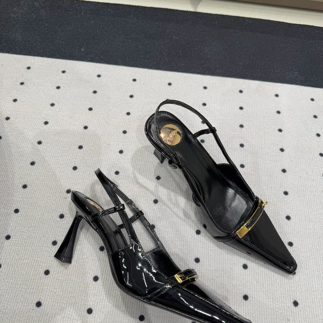 YSL 26S HEELED SLINGBACKS 75 MM IN BLACK GLOSSY CALFSKIN