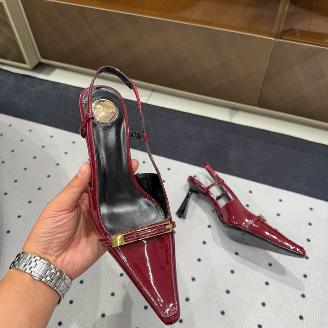 YSL 26S HEELED SLINGBACKS 75 MM IN DARK RED GLOSSY CALFSKIN