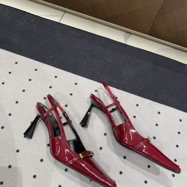 YSL 26S HEELED SLINGBACKS 75 MM IN DARK RED GLOSSY CALFSKIN