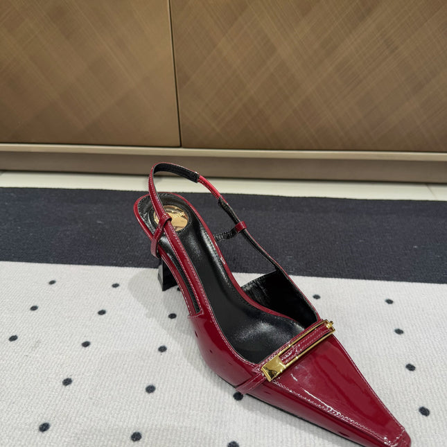 YSL 26S HEELED SLINGBACKS 75 MM IN DARK RED GLOSSY CALFSKIN