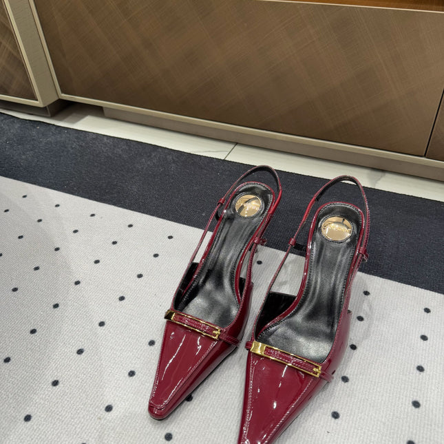 YSL 26S HEELED SLINGBACKS 75 MM IN DARK RED GLOSSY CALFSKIN