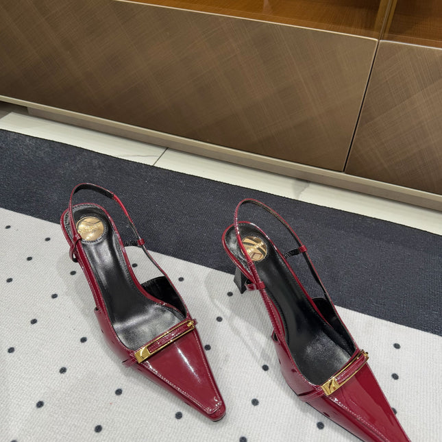 YSL 26S HEELED SLINGBACKS 75 MM IN DARK RED GLOSSY CALFSKIN
