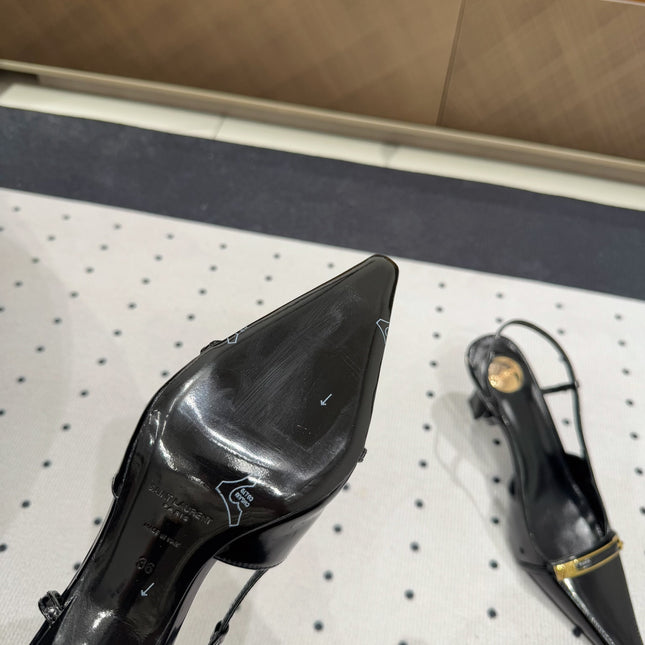 YSL 26S HEELED SLINGBACKS 75 MM IN BLACK PATENT CALFSKIN