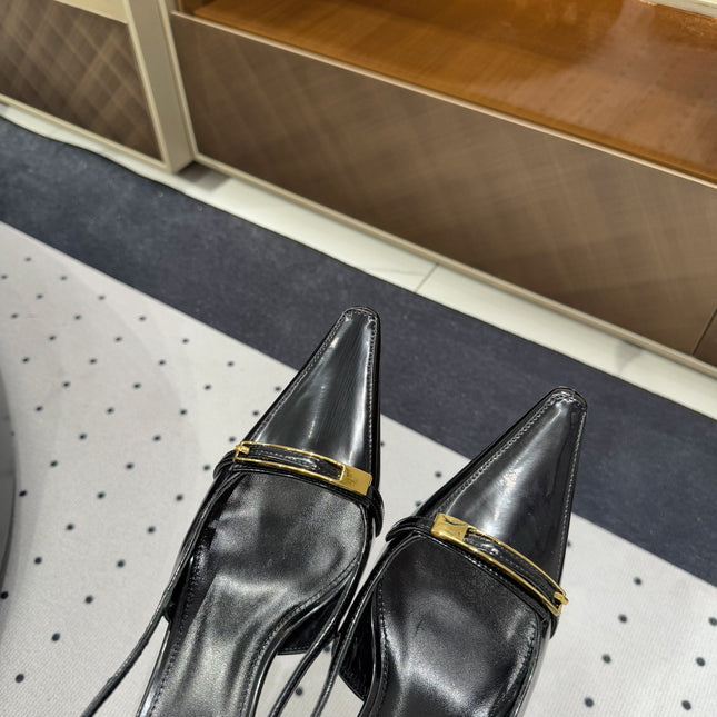 YSL 26S HEELED SLINGBACKS 75 MM IN BLACK PATENT CALFSKIN