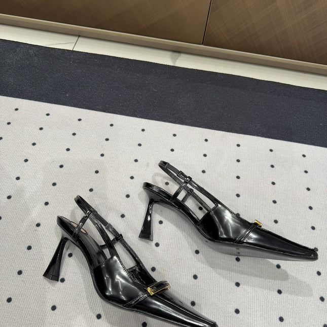 YSL 26S HEELED SLINGBACKS 75 MM IN BLACK PATENT CALFSKIN